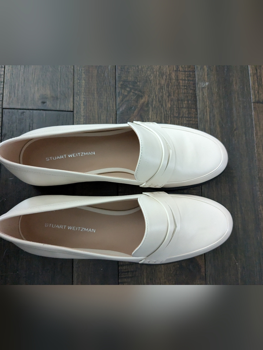 Stuart Weitzman Women's White Leather Penny Loafers